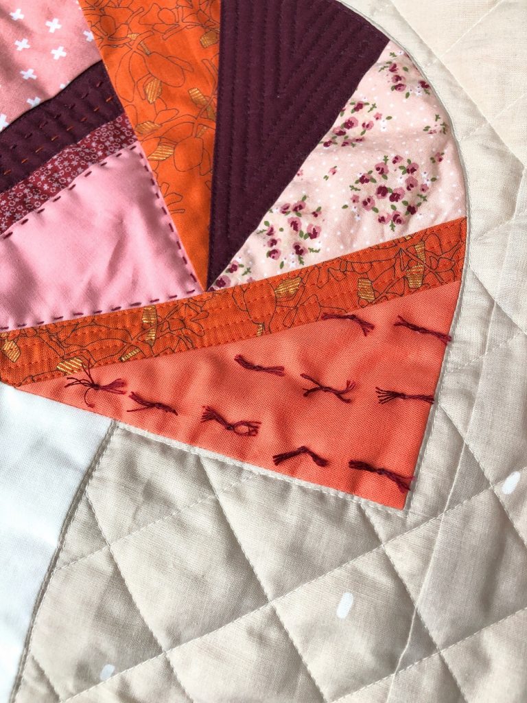 Fungi Friends quilting tutorial - hand quilted ties